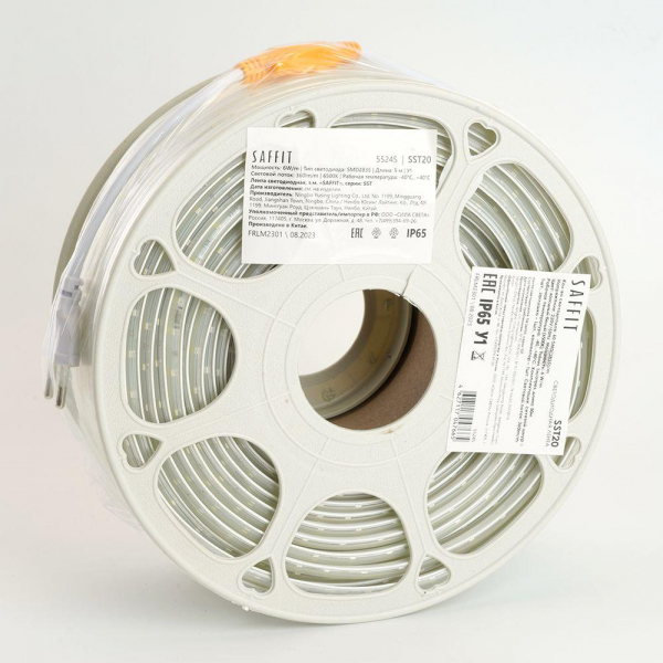 Светодиодная влагозащищенная лента Saffit 6W/m 60LED/m 2835SMD холодный белый 50М SST20 55245 Светодиодная влагозащищенная лента Saffit 6W/m 60LED/m 2835SMD холодный белый 50М SST20 55245