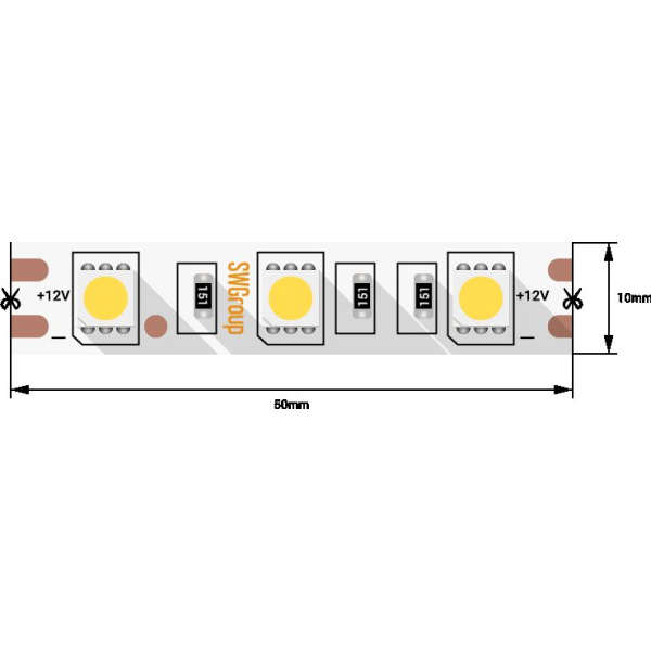 Светодиодная лента SWG 14,4W/m  60Led/m 5050SMD зеленый 5M SWG560-12-14.4-G-М 009706