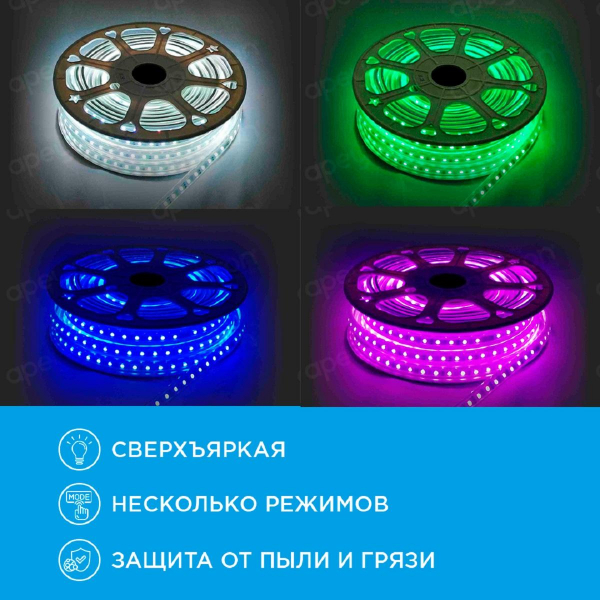 Светодиодная влагозащищенная лента Apeyron 12W/m 60LED/m 5050SMD разноцветная 25M 10-50 Светодиодная влагозащищенная лента Apeyron 12W/m 60LED/m 5050SMD разноцветная 25M 10-50