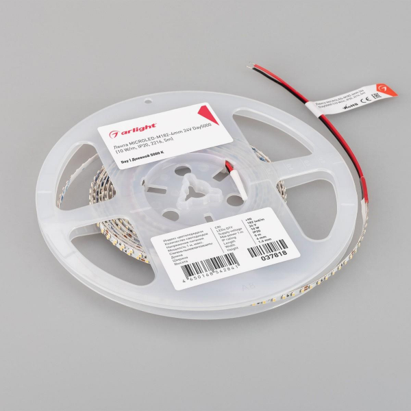 Светодиодная лента Arlight 10W/m 182LED/m 2216SMD дневной белый 5M MICROLED-M182-4mm 24V Day5000 037818 Светодиодная лента Arlight 10W/m 182LED/m 2216SMD дневной белый 5M MICROLED-M182-4mm 24V Day5000 037818