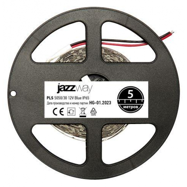 Светодиодная влагозащищенная лента Jazzway 7,2W/m 30Led/m 5050SMD синий 5M 327576 Светодиодная влагозащищенная лента Jazzway 7,2W/m 30Led/m 5050SMD синий 5M 327576