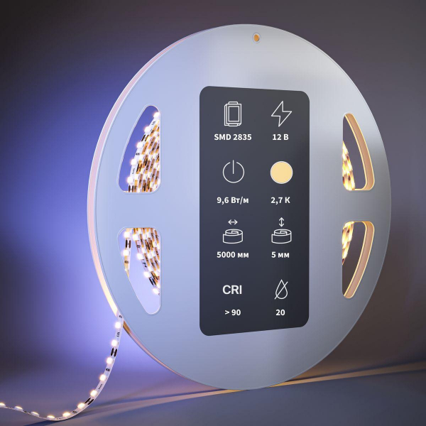 Светодиодная лента Maytoni 9,6W/m 120LED/m 2835SMD теплый белый 5M 201105 Светодиодная лента Maytoni 9,6W/m 120LED/m 2835SMD теплый белый 5M 201105