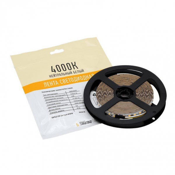 Светодиодная лента SWG 14,4W/m 120LED/m 2835SMD теплый/ холодный белый 5M 003610 Светодиодная лента SWG 14,4W/m 120LED/m 2835SMD теплый/ холодный белый 5M 003610