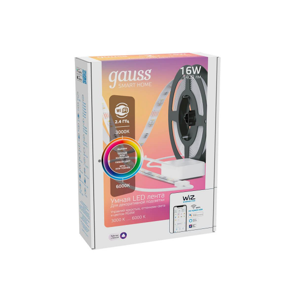 Светодиодная лента Gauss Smart Home 3,2W/m 54LED/m RGBW 5M 5020122 Светодиодная лента Gauss Smart Home 3,2W/m 54LED/m RGBW 5M 5020122