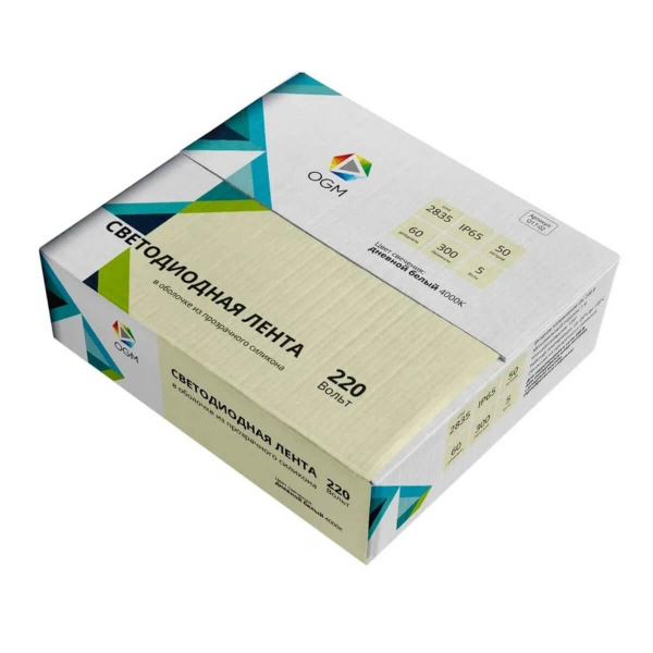Светодиодная влагозащищенная лента OGM 5W/m 60LED/m 2835SMD дневной белый 50M O17-02 Светодиодная влагозащищенная лента OGM 5W/m 60LED/m 2835SMD дневной белый 50M O17-02