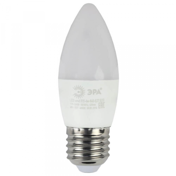 Лампа светодиодная ЭРА E27 6W 4000K матовая ECO LED B35-6W-840-E27 Б0020621