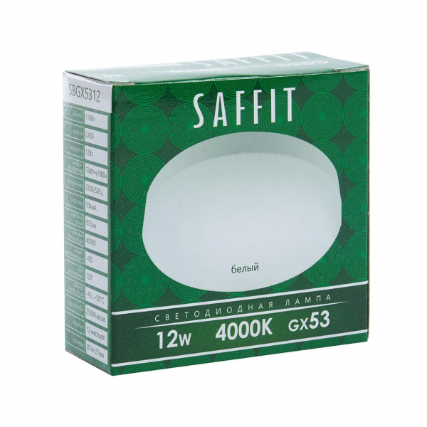 Лампа светодиодная Saffit GX53 12W 4000K белая SBGX5312 55189 Лампа светодиодная Saffit GX53 12W 4000K белая SBGX5312 55189