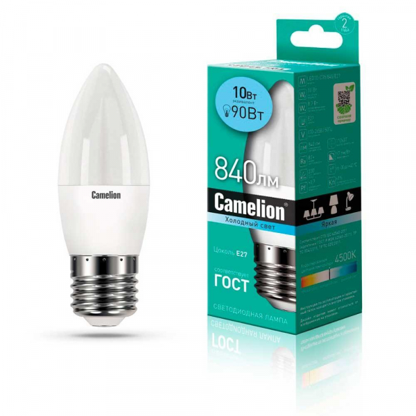 Лампа светодиодная Camelion E27 10W 4500K LED10-C35/845/E27 13562 Лампа светодиодная Camelion E27 10W 4500K LED10-C35/845/E27 13562