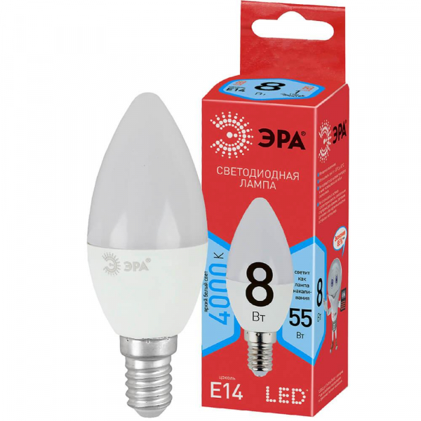 Лампа светодиодная ЭРА E14 8W 4000K матовая LED B35-8W-840-E14 R Б0050200 Лампа светодиодная ЭРА E14 8W 4000K матовая LED B35-8W-840-E14 R Б0050200
