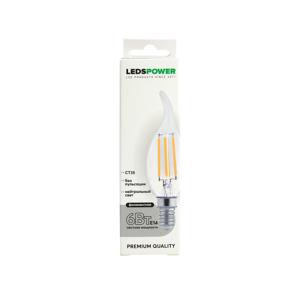 Светодиодная лампа LEDS POWER Filament CT35 E14 6Вт 4000К 007106 Светодиодная лампа LEDS POWER Filament CT35 E14 6Вт 4000К 007106