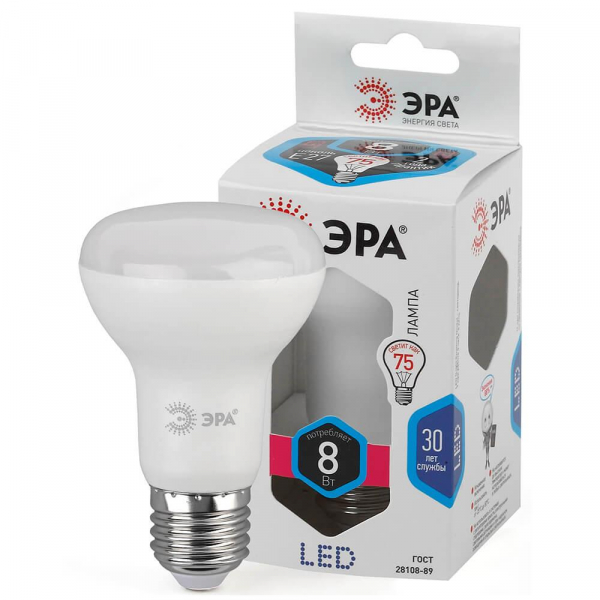 Лампа светодиодная ЭРА E27 8W 4000K матовая LED R63-8W-840-E27 Б0028490 Лампа светодиодная ЭРА E27 8W 4000K матовая LED R63-8W-840-E27 Б0028490