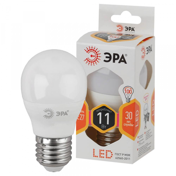 Лампа светодиодная ЭРА E27 11W 2700K матовая LED P45-11W-827-E27 Б0032987 Лампа светодиодная ЭРА E27 11W 2700K матовая LED P45-11W-827-E27 Б0032987