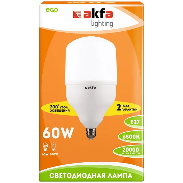 Лампа светодиодная Akfa Lighting E27 60W 6500K матовая FLLCB602765A Лампа светодиодная Akfa Lighting E27 60W 6500K матовая FLLCB602765A