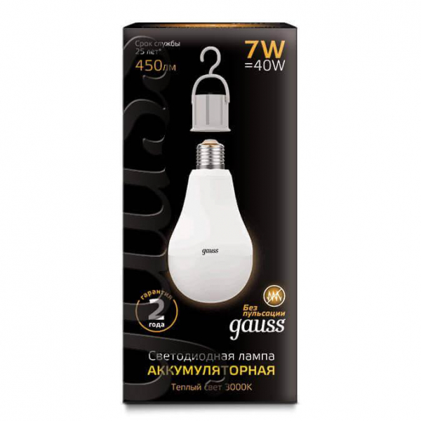 Лампа светодиодная аккумуляторная Gauss E27 7W 3000K матовая 102402107 Лампа светодиодная аккумуляторная Gauss E27 7W 3000K матовая 102402107