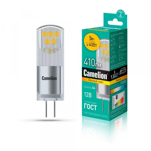 Лампа светодиодная Camelion G4 5W 3000K LED5-G4-JC-NF/830/G4 13749 Лампа светодиодная Camelion G4 5W 3000K LED5-G4-JC-NF/830/G4 13749