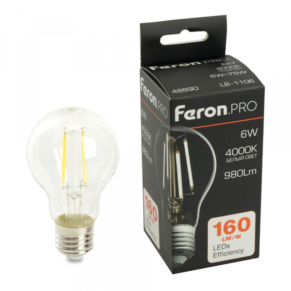 Лампа светодиодная Feron.PRO LB-1106 Шар E27 980LM 6W 175-265V 4000K 48890 Лампа светодиодная Feron.PRO LB-1106 Шар E27 980LM 6W 175-265V 4000K 48890