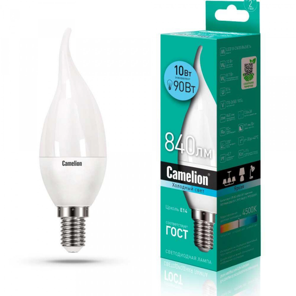 Лампа светодиодная Camelion E14 10W 4500K LED10-CW35/845/E14 14404 Лампа светодиодная Camelion E14 10W 4500K LED10-CW35/845/E14 14404