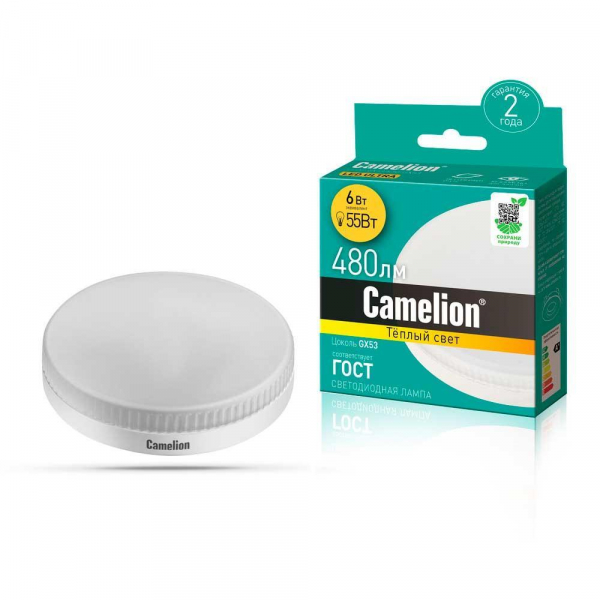 Лампа светодиодная Camelion GX53 6W 3000K LED6-GX53/830/GX53 13542 Лампа светодиодная Camelion GX53 6W 3000K LED6-GX53/830/GX53 13542