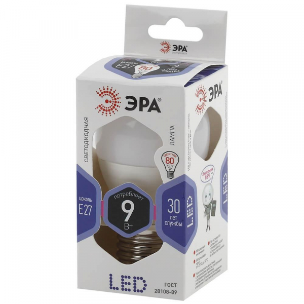Лампа светодиодная ЭРА E27 9W 6000K матовая LED P45-9W-860-E27 Б0031412 Лампа светодиодная ЭРА E27 9W 6000K матовая LED P45-9W-860-E27 Б0031412