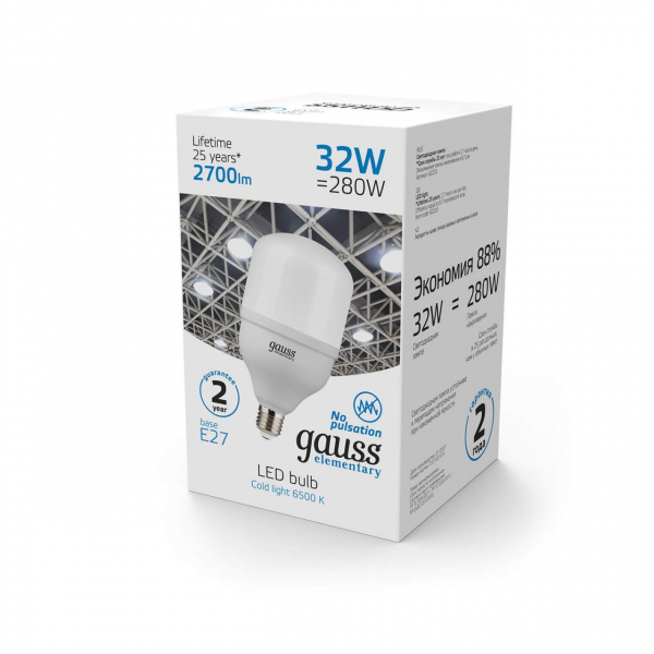 Лампа светодиодная Gauss E27 32W 4000K матовая 63233 Лампа светодиодная Gauss E27 32W 4000K матовая 63233