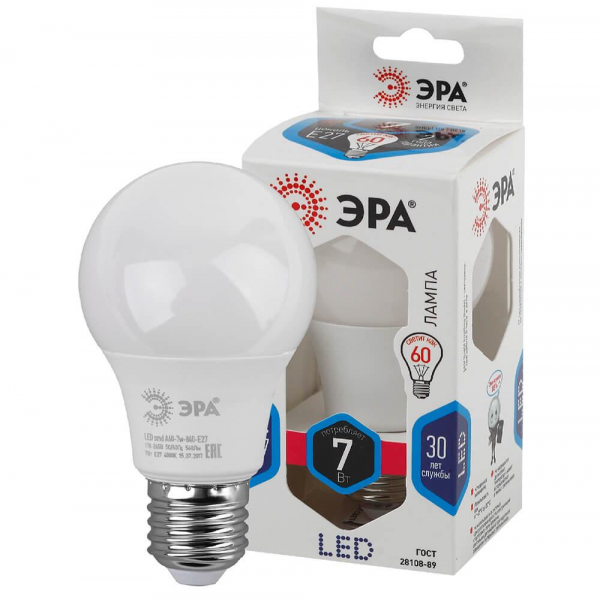 Лампа светодиодная ЭРА E27 7W 4000K матовая LED A60-7W-840-E27 Б0029820 Лампа светодиодная ЭРА E27 7W 4000K матовая LED A60-7W-840-E27 Б0029820