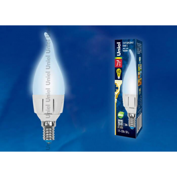 Лампа светодиодная Uniel E14 7W 4000K матовая LED-CW37 7W/NW/E14/FR PLP01WH UL-00002415 Лампа светодиодная Uniel E14 7W 4000K матовая LED-CW37 7W/NW/E14/FR PLP01WH UL-00002415