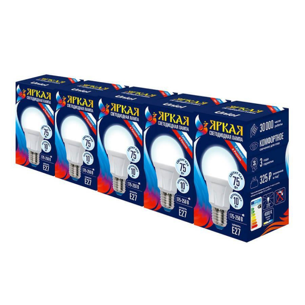 Набор светодиодных ламп Uniel E27 10W 4000K матовая LED-A60 10W/NW/E27/FR PLP01WH UL-00008086 Набор светодиодных ламп Uniel E27 10W 4000K матовая LED-A60 10W/NW/E27/FR PLP01WH UL-00008086
