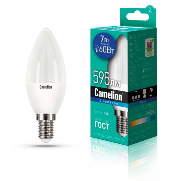 Лампа светодиодная Camelion E14 7W 6500K LED7-C35/865/E14 12648 Лампа светодиодная Camelion E14 7W 6500K LED7-C35/865/E14 12648