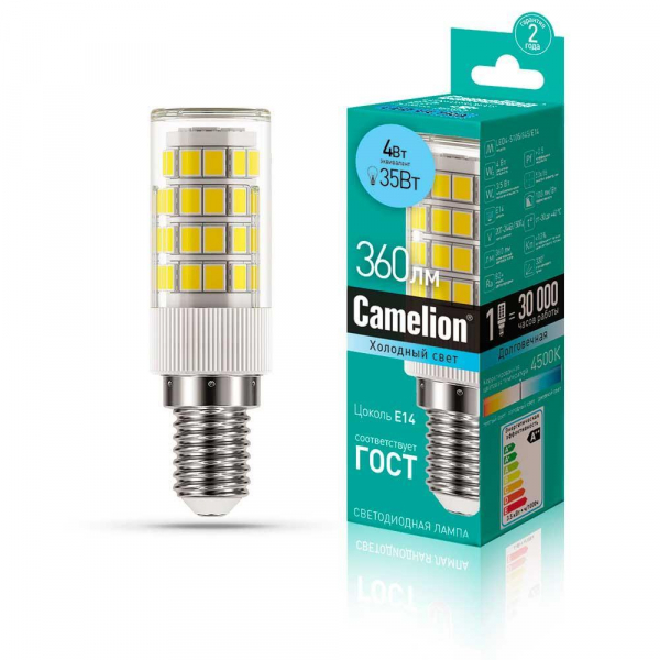 Лампа светодиодная Camelion E14 4W 4500K LED4-S105/845/E14 13156 Лампа светодиодная Camelion E14 4W 4500K LED4-S105/845/E14 13156
