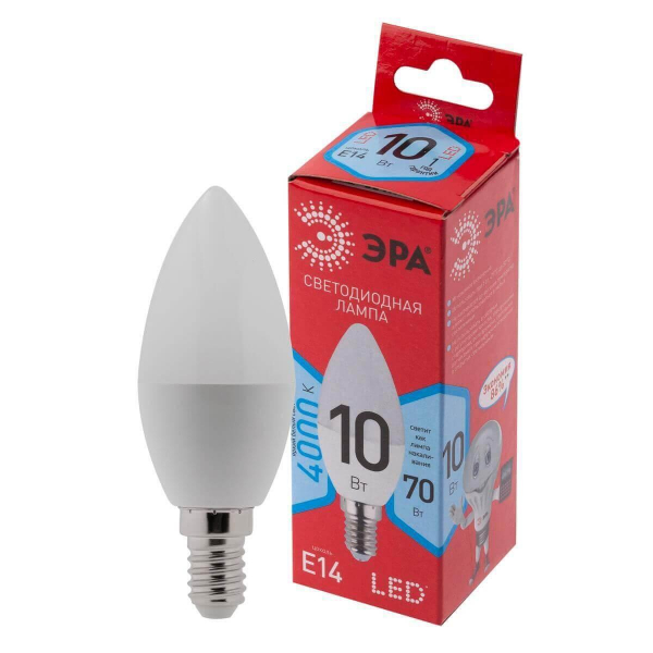 Лампа светодиодная ЭРА E14 10W 4000K матовая LED B35-10W-840-E14 R Б0049642 Лампа светодиодная ЭРА E14 10W 4000K матовая LED B35-10W-840-E14 R Б0049642