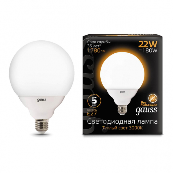 Лампа светодиодная Gauss E27 22W 3000K матовая 105102122 Лампа светодиодная Gauss E27 22W 3000K матовая 105102122