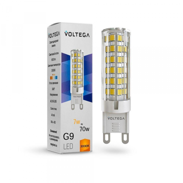 Лампа светодиодная Voltega G9 7W 3000К прозрачная VG9-K3G9warm7W 7187 Лампа светодиодная Voltega G9 7W 3000К прозрачная VG9-K3G9warm7W 7187
