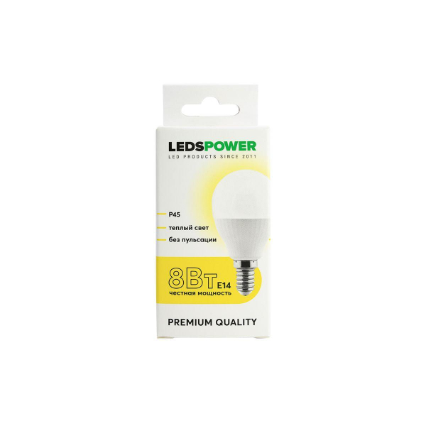 Светодиодная лампа LEDS POWER P45 E14 8Вт 3000К 006734 Светодиодная лампа LEDS POWER P45 E14 8Вт 3000К 006734