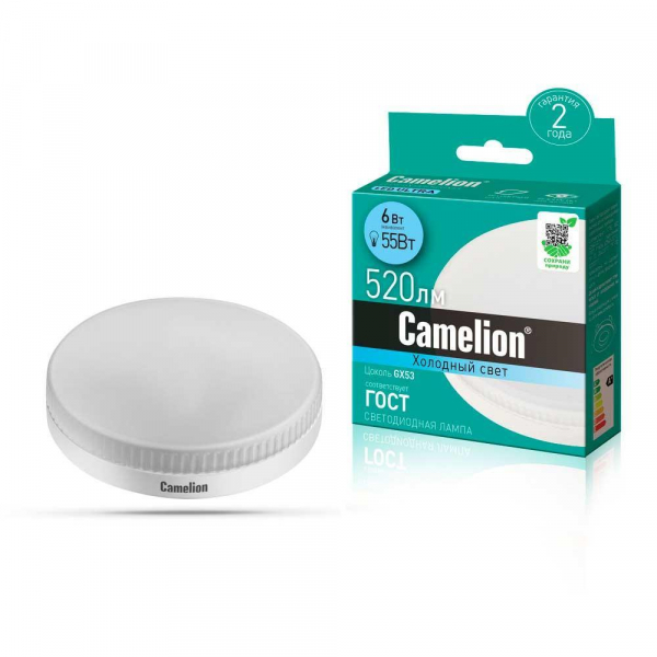 Лампа светодиодная Camelion GX53 6W 4500K LED6-GX53/845/GX53 13543 Лампа светодиодная Camelion GX53 6W 4500K LED6-GX53/845/GX53 13543
