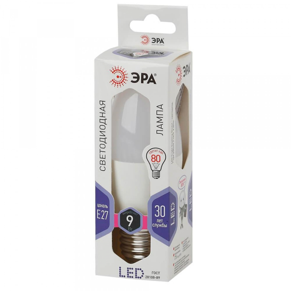 Лампа светодиодная ЭРА E27 9W 6000K матовая LED B35-9W-860-E27 Б0031410 Лампа светодиодная ЭРА E27 9W 6000K матовая LED B35-9W-860-E27 Б0031410
