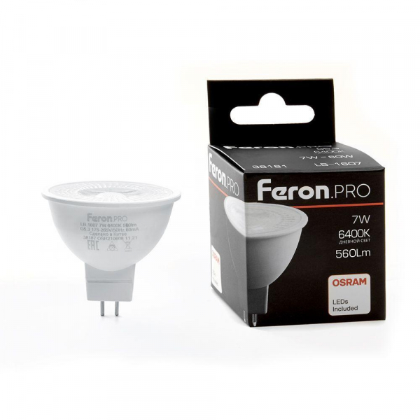Лампа светодиодная Feron G5.3 7W 6400K матовая LB-1607 38181 Лампа светодиодная Feron G5.3 7W 6400K матовая LB-1607 38181