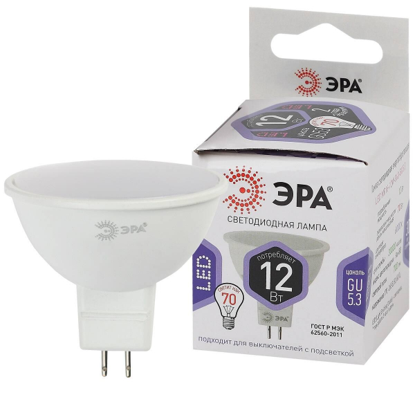 Лампа светодиодная ЭРА LED MR16-12W-860-GU5.3 Б0057155 Лампа светодиодная ЭРА LED MR16-12W-860-GU5.3 Б0057155