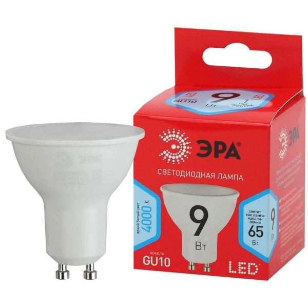 Лампа светодиодная ЭРА GU10 9W 4000K матовая LED MR16-9W-840-GU10 R Б0050692 Лампа светодиодная ЭРА GU10 9W 4000K матовая LED MR16-9W-840-GU10 R Б0050692