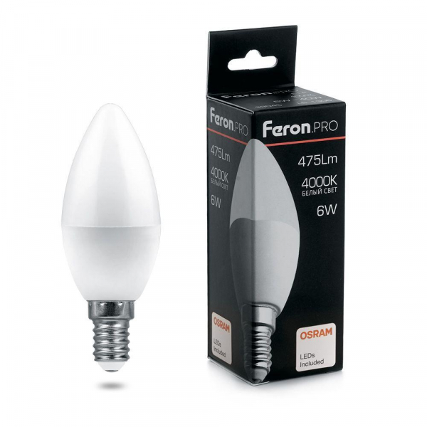 Лампа светодиодная Feron E14 6W 4000K Матовая LB-1306 38045 Лампа светодиодная Feron E14 6W 4000K Матовая LB-1306 38045