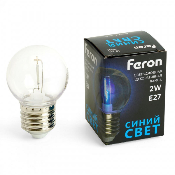 Лампа светодиодная Feron E27 2W синий прозрачная LB-383 48934 Лампа светодиодная Feron E27 2W синий прозрачная LB-383 48934