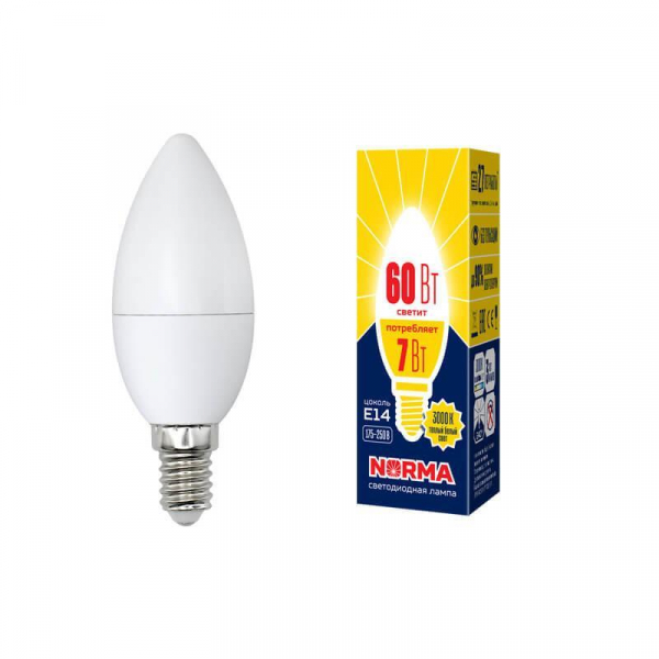 Лампа светодиодная E14 7W 3000K матовая LED-C37-7W/WW/E14/FR/NR UL-00003796 Лампа светодиодная E14 7W 3000K матовая LED-C37-7W/WW/E14/FR/NR UL-00003796