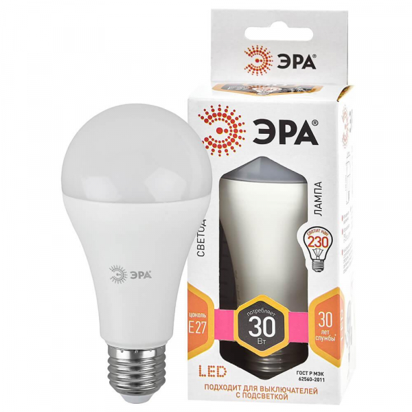 Лампа светодиодная ЭРА E27 30W 2700K матовая LED A65-30W-827-E27 Б0048015 Лампа светодиодная ЭРА E27 30W 2700K матовая LED A65-30W-827-E27 Б0048015