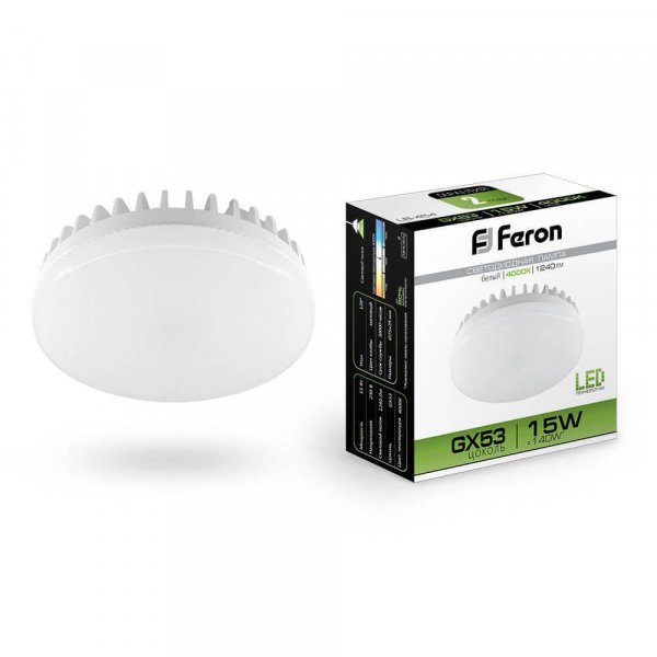 Лампа светодиодная Feron GX53 15W 4000K Таблетка Матовая LB-454 25836 Лампа светодиодная Feron GX53 15W 4000K Таблетка Матовая LB-454 25836