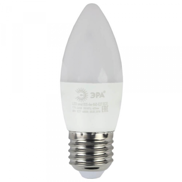 Лампа светодиодная ЭРА E27 6W 2700K матовая ECO LED B35-6W-827-E27 Б0020620 Лампа светодиодная ЭРА E27 6W 2700K матовая ECO LED B35-6W-827-E27 Б0020620
