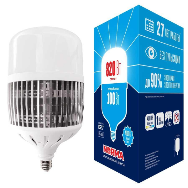 Лампа LED сверхмощная Volpe E27 100W 4000K матовая LED-M80-100W/4000K/E27/FR/NR UL-00006797 Лампа LED сверхмощная Volpe E27 100W 4000K матовая LED-M80-100W/4000K/E27/FR/NR UL-00006797