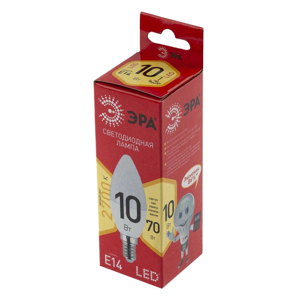 Лампа светодиодная ЭРА E14 10W 2700K матовая LED B35-10W-827-E14 RБ0049641 Лампа светодиодная ЭРА E14 10W 2700K матовая LED B35-10W-827-E14 RБ0049641