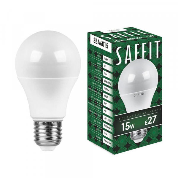 Лампа светодиодная Saffit E27 15W 4000K матовая SBA6015 55011 Лампа светодиодная Saffit E27 15W 4000K матовая SBA6015 55011