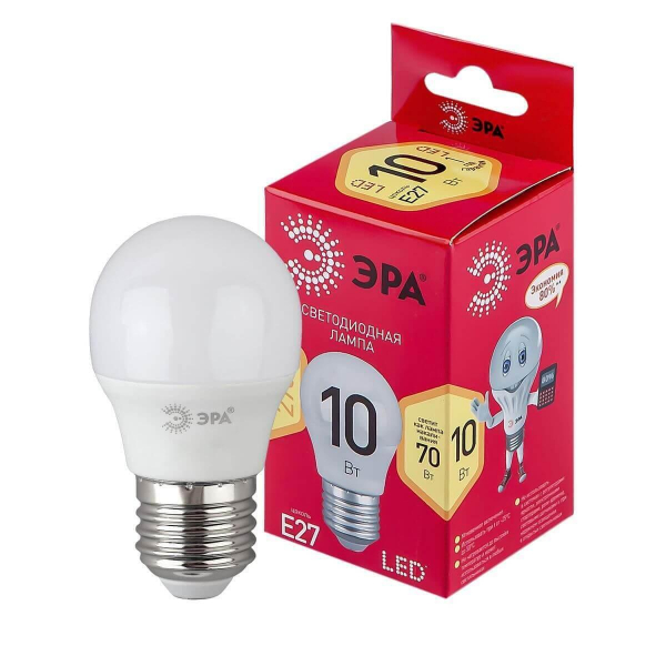 Лампа светодиодная ЭРА E27 10W 2700K матовая LED P45-10W-827-E27 R Б0050698 Лампа светодиодная ЭРА E27 10W 2700K матовая LED P45-10W-827-E27 R Б0050698