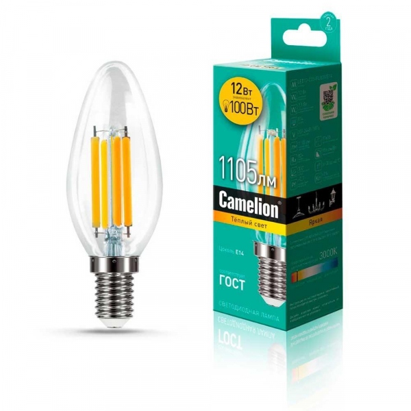 Лампа светодиодная Camelion E14 12W 3000K LED12-C35-FL/830/E14 13708 Лампа светодиодная Camelion E14 12W 3000K LED12-C35-FL/830/E14 13708