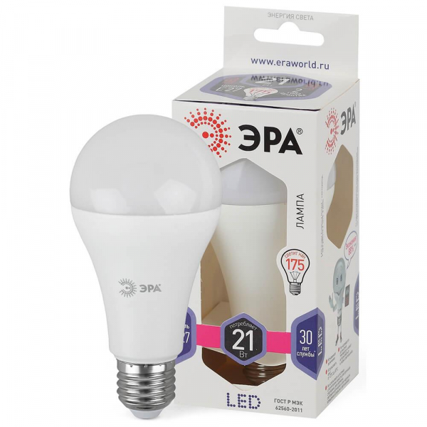 Лампа светодиодная ЭРА E27 21W 6000K матовая LED A65-21W-860-E27 Б0035333 Лампа светодиодная ЭРА E27 21W 6000K матовая LED A65-21W-860-E27 Б0035333